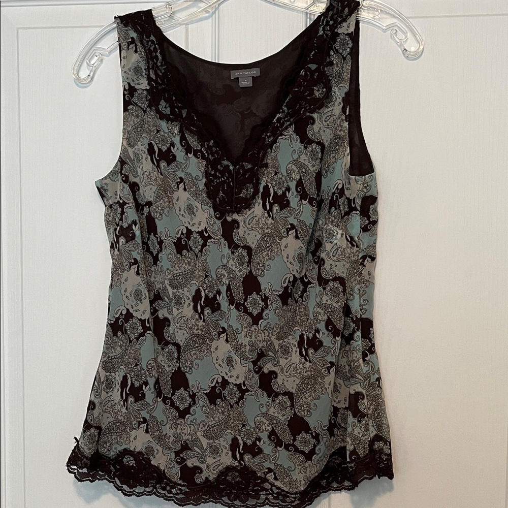 Blue, Cream and Chocolate Brown Trim Tank Top